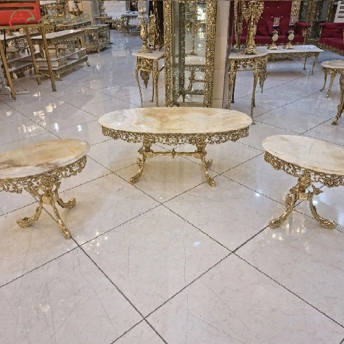 خرید، قیمت و مشخصات میز عسلی ( جلو مبلی ) برنزی رویه سنگ مرمر و پایه های طرح ماهی و طراحی بی نظیر - چترزندگی