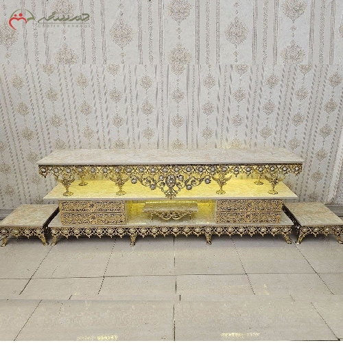 خرید، قیمت و مشخصات ست میز تلویزیون چهار کشو برنزی همراه جا باندی طرح آفتابگردان با طراحی بی نظیر و شیک - چترزندگی