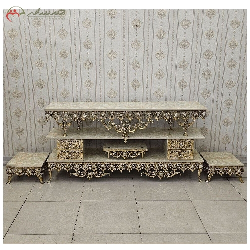 خرید، قیمت و مشخصات میز تلویزیون 4 کشو برنزی مدل گل آفتابگردان همراه ست جا باندی تولید شده با کیفیت درجه یک  - چترزندگی