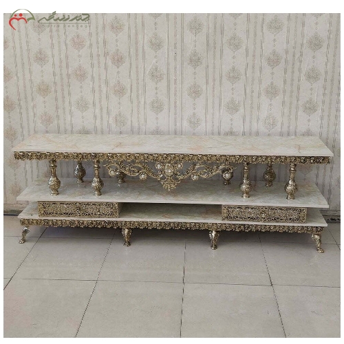 خرید، قیمت و مشخصات میز تلویزیون 2 طبقه برنزی رویه ام دی اف و رنگ طلایی با کیفیت و دارای ضمانت دوام و رنگ بدنه - چترزندگی