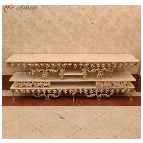 خرید، قیمت و مشخصات میز تلویزیون برنزی طرح گل آفتابگردان تولید شده با ظرافت دقت بالا متریال درجه یک - چترزندگی