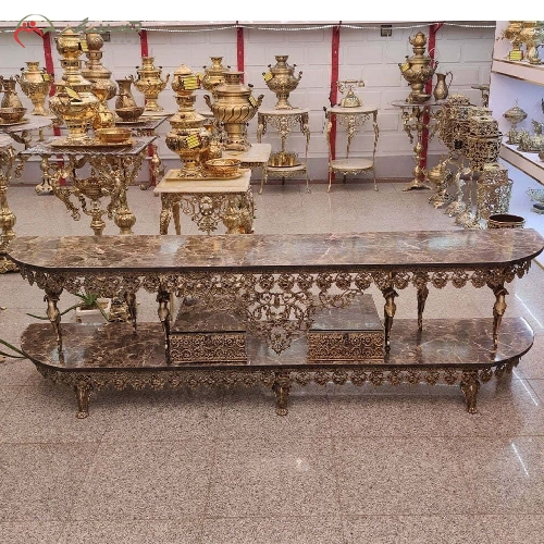 خرید، قیمت و مشخصات میز تلویزیون برنزی به رنگ آنتیک با طرح بدنه ی فرشته و رویه ی ام دی اف طرح سنگ - چترزندگی