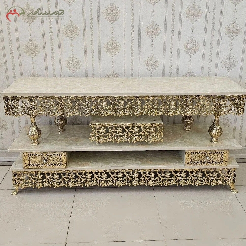 خرید، قیمت و مشخصات میز تلویزیون درختی با بدنه تمام برنزی ظریف کاری شده و رنگ فورتیک با ضمانت - چترزندگی