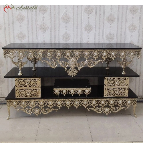 خرید، قیمت و مشخصات میز تلویزیون طرح گل آفتابگردان بدنه تمام برنزی با رویه هایگلس و رنگ درجه یک با ضمانت - چترزندگی