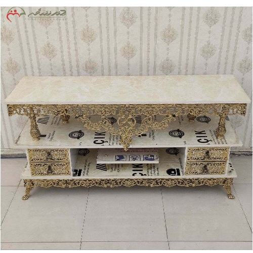 خرید، قیمت و مشخصات میز تلویزیون برنزی 4 کشو طراحی شیک گل سرخ و بدنه ی کار شده با گارانتی - چترزندگی