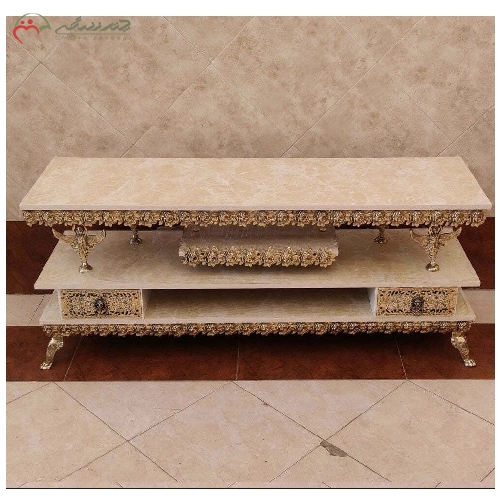 خرید، قیمت و مشخصات میز تلویزیون برنزی طرح گل رز برجسته، طراحی شیک و مدرن با ظرافت و زیبایی فوق العاده - چترزندگی