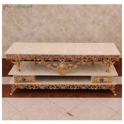 خرید، قیمت و مشخصات میز تلویزیون برنزی با آبکاری رنگ بدنه مدل گل سرخ با رویه هایگلس با گارانتی دوام رنگ و بدنه  - چترزندگی