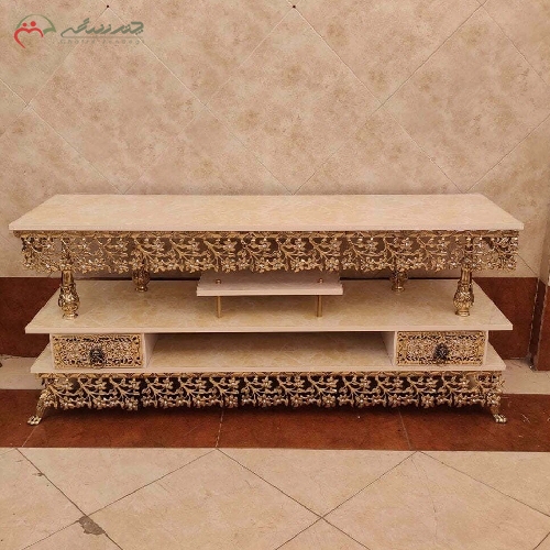 خرید، قیمت و مشخصات میز تلویزیون برنزی 2 کشو مدل درختی پر کار با گارانتی رنگ و دوام بدنه، طراحی بی نظیر - چترزندگی