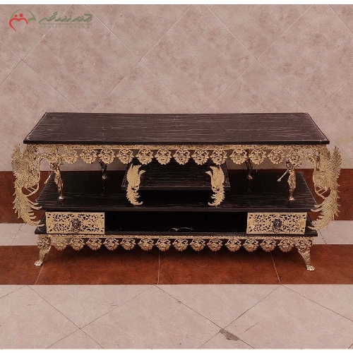 خرید، قیمت و مشخصات میز تلویزیون برنز طرح طاووس با بدنه کار شده و ظاهر عالی با کیفیت درجه یک - چترزندگی