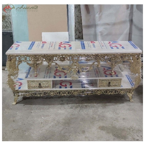 خرید، قیمت و مشخصات میز تلویزیون تمام برنز طرح گل سرخ طاووس دار با رویه هایگلس و رنگ بدنه بی نظیر و با دوام بالا - چترزندگی