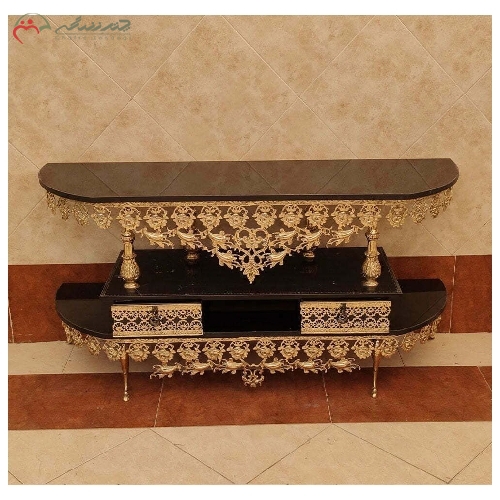 خرید، قیمت و مشخصات میز تلویزیون 2 طبقه برنزی طرح گل رز با حاشیه ی نیم گرد با ضمانت رنگ بدنه و دوام محصول - چترزندگی