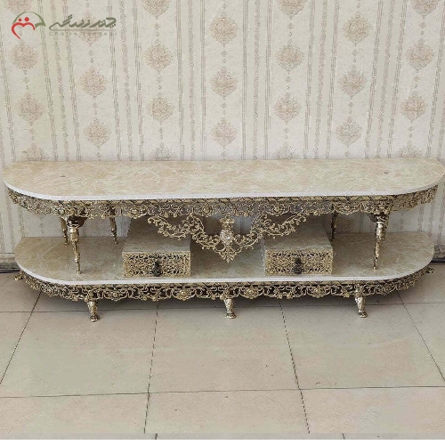 خرید، قیمت و مشخصات میز تلویزیون برنزی با طول 180 سانتی و 2 کشو با رنگ فورتیک و طراحی شیک و با دوام - چترزندگی