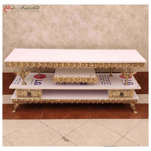 خرید، قیمت و مشخصات میز تلویزیون برنزی طرح گل رز برجسته با رویه هایگلس سفید با رنگ ثابت و گارانتی  - چترزندگی