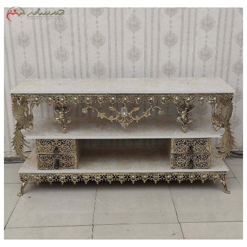 خرید، قیمت و مشخصات یز تلویزیون برنزی طرح گل آفتابگردان 4 کشو و حاشیه های طرح طاووس، طراحی مدرن  - چترزندگی