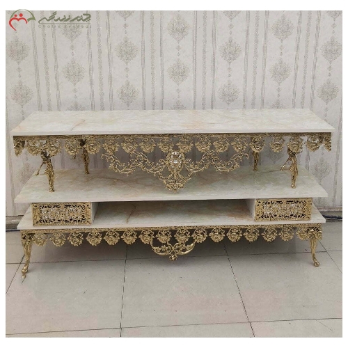 خرید، قیمت و مشخصات میز تلویزیون برنزی طرح گل رز، بدنه شیک و ساده با کیفیت عالی و قیمت مناسب - چترزندگی