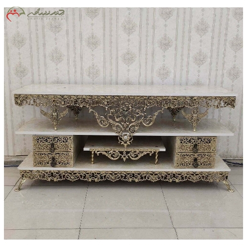 خرید، قیمت و مشخصات میز تلویزیون برنزی طرح گل رز با ظریف کاری و دقت بالا در تولید با رنگ درجه یک با ضمانت - چترزندگی