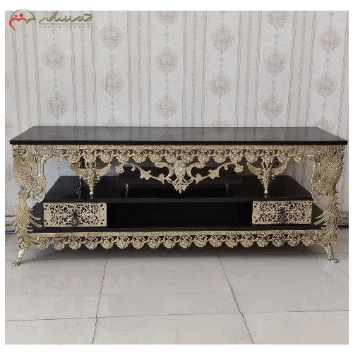 خرید، قیمت و مشخصات میز تلویزیون برنزی با رویه هایگلس مشکی و سفید به انتخاب مشتری با ضمانت رنگ بدنه - چترزندگی