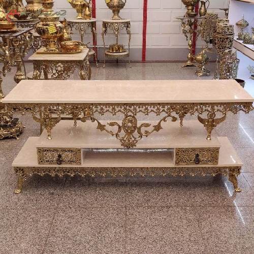 خرید، قیمت و مشخصات میز تلویزیون 2 کشو مدل گل نقلی با رویه ام دی اف درجه یک و گارانتی رنگ بدنه - چترزندگی