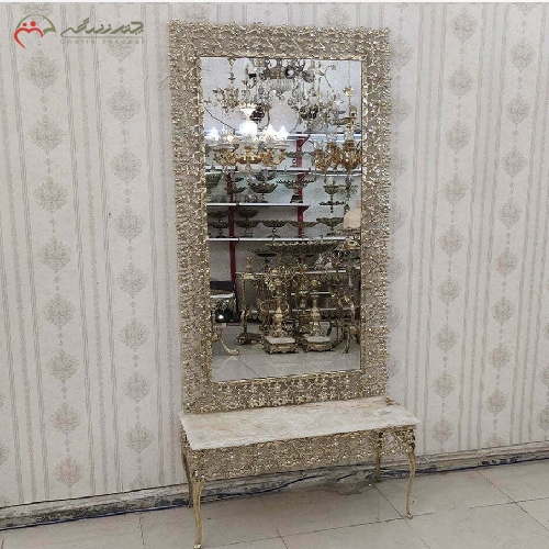 خرید، قیمت و مشخصات آینه کنسول برنزی طرح درختی رویه سنگ مرمر و آینه بسیار کار شده و ظریف با گارانتی - چترزندگی