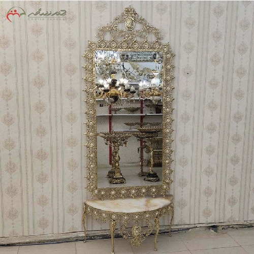 خرید، قیمت و مشخصات آینه کنسول برنزی طرح آفتابگردان، پایه کوتاه با آینه ی قدی و طراحی شیک و زیبا با گارانتی - چترزندگی