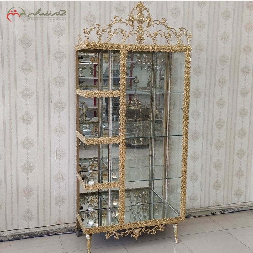 خرید، قیمت و مشخصات بوفه سه طبقه ی باکس دار جنس تمام برنزی طرح گل رز به رنگ فورتیک با گارانتی - چترزندگی