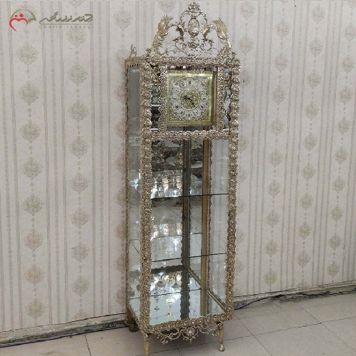 خرید، قیمت و مشخصات بوفه ساعت دار دو طبقه بدنه برنزی رنگ ثابت و طراحی شیک و مدرن با گارانتی - چترزندگی