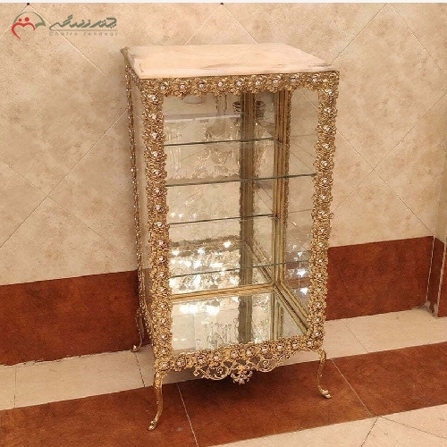 خرید، قیمت و مشخصات بوفه ی چهار گوش دو طبقه بدنه ی برنزی مدل گل رز برجسته، طراحی ظریف و مدرن با گارانتی  - چترزندگی