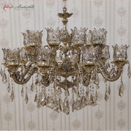 خرید، قیمت و مشخصات لوستر گلناز 10 شاخه ی 20 شعله، بدنه تمام برنزی و رنگ چند لایه با ضمانت و کیفیت درجه یک - چترزندگی