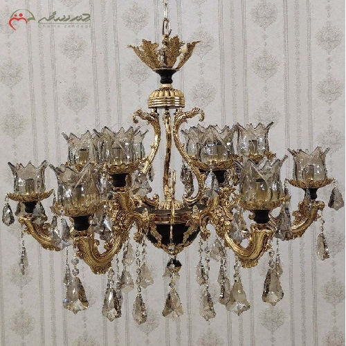 خرید، قیمت و مشخصات لوستر برنزی طرح گل رز، 12 شعله و رنگ فورتیک چند لایه طراحی عالی و نوردهی بی نظیر - چترزندگی