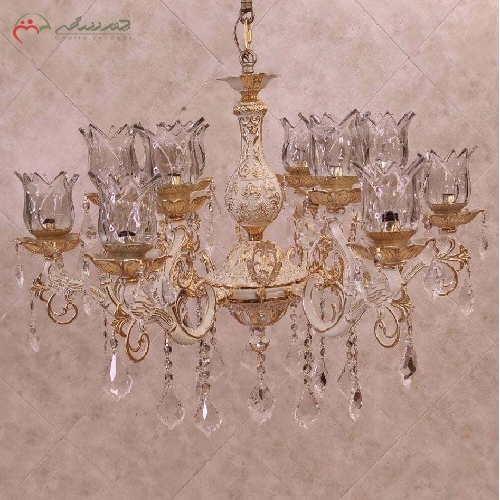 خرید، قیمت و مشخصات لوستر برنزی به رنگ کرم و طلایی، 12 شعله طرح بامشاد، طراحی ظریف و مدرن با گارانتی - چترزندگی