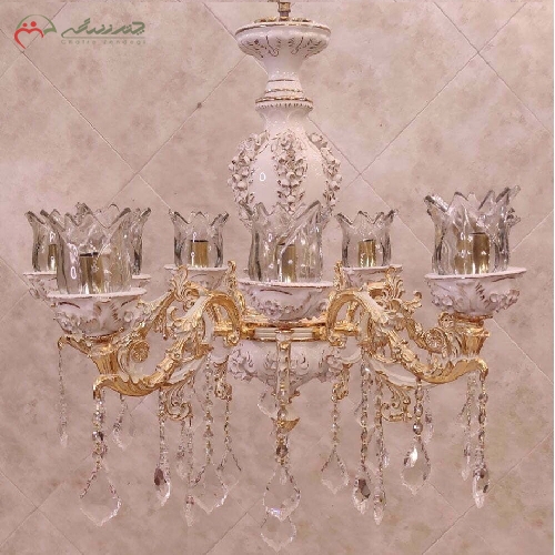 خرید، قیمت و مشخصات لوستر 10 شعله ی کار شده با سرامیک و برنز و رنگ کرم و طلایی طرح فلورانس فروش به قیمت تولید - چترزندگی