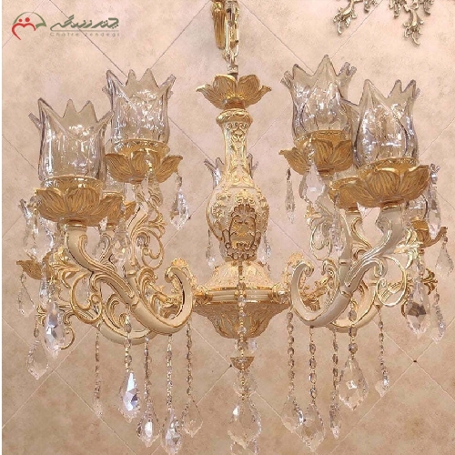 خرید، قیمت و مشخصات لوستر برنزی کرم طلایی طرح بامشاد و 5 شاخه ی دوبل ( 10 شعله ) و نوردهی عالی با ضمانت - چترزندگی