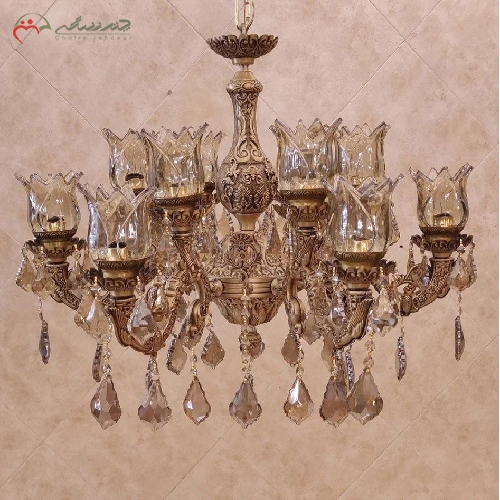 خرید، قیمت و مشخصات لوستر تمام برنزی طرح پانیز، سایز بزرگ 12 شعله، رنگ بدنه ی آنتیک و با دوام - چترزندگی