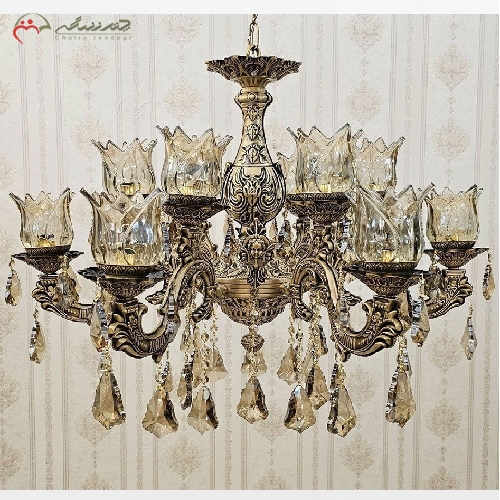 خرید، قیمت و مشخصات لوستر برنزی 12 شعله طرح آرامیس، طراحی مدرن و ظریف با کیفیت درجه یک و گارانتی - چترزندگی