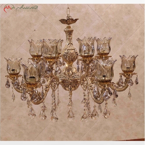 خرید، قیمت و مشخصات لوستر برنزی طرح گلناز 12 شعله، سایز بزرگ با نوردهی بی نظیر مناسب سالن های پذیرایی - چترزندگی