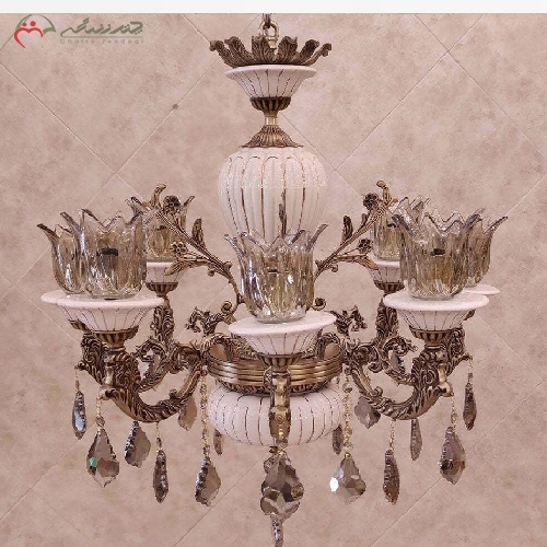 خرید، قیمت و مشخصات لوستر برنزی سرامیکی 8 شعله طرح ابریشم و رنگ بدنه ی آنتیک با گارانتی و طراحی شیک - چترزندگی