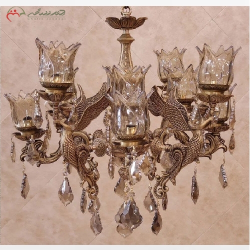 خرید، قیمت و مشخصات لوستر برنزی طرح فرشته بدنه ی 12 شعله با رنگ آنتیک مات با طراحی ظریف و مدرن - چترزندگی