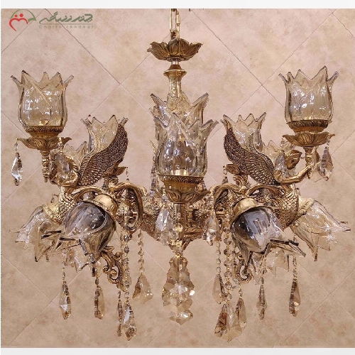 خرید، قیمت و مشخصات لوستر برنزی طرح واژگون، 15 شعله با طرح فرشته و سر شاخه های کریستالی و ضمانت نامه - چترزندگی