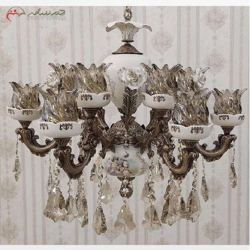 خرید، قیمت و مشخصات لوستر برنز و سرامیک طرح گل رز 12 شعله و رنگ آنتیک با ضمانت ثبات رنگ بدنه و دوام محصول - چترزندگی