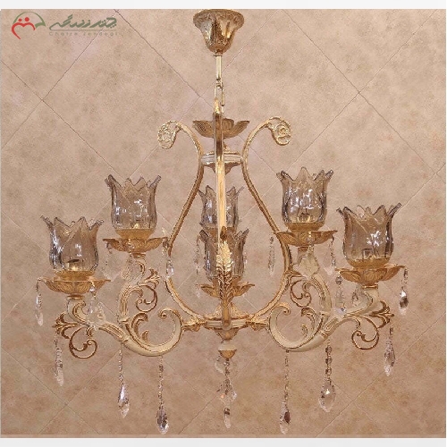 خرید، قیمت و مشخصات لوستر برنزی آشپزخانه 7 شعله طرح بامشاد، رنگ بدنه ی کرم و طلایی فورتیک با ضمانت - چترزندگی