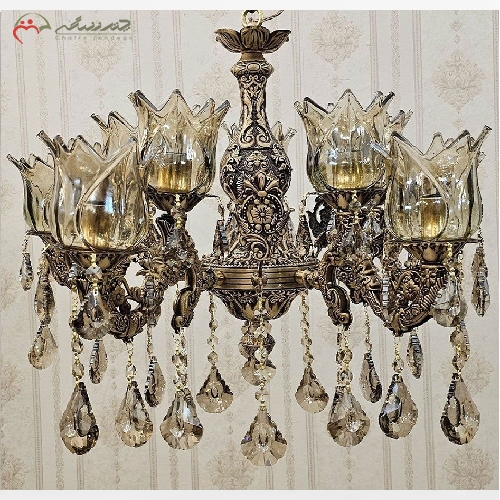 خرید، قیمت و مشخصات لوستر برنزی 10 شعله به رنگ آنتیک طرح پانیز، بدنه ی ظریف کاری شده با دقت بالا و گارانتی رنگ بدنه - چترزندگی