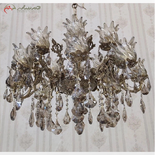 خرید، قیمت و مشخصات لوستر برنزی طرح دو گل 16 شعله، تولید شده در سایز بزرگ مناسب پذیرایی با نوردهی و ظاهر عالی - چترزندگی