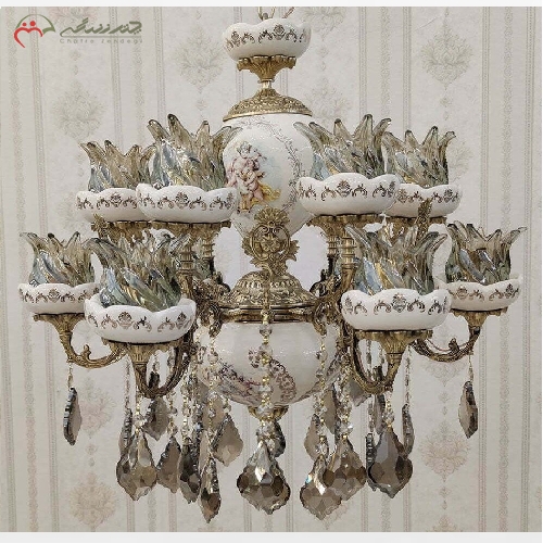 خرید، قیمت و مشخصات لوستر برنزی سرامیکی 10 شعله طرح لامپا، طراحی شیک و خاص با قیمت عالی و ضمانت - چترزندگی