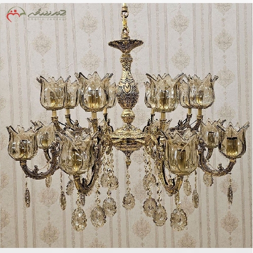 خرید، قیمت و مشخصات لوستر برنزی طرح دو گل 16 شاخه، طراحی مجلسی مناسب سالن های پذیرایی با ضمانت رنگ بدنه - چترزندگی