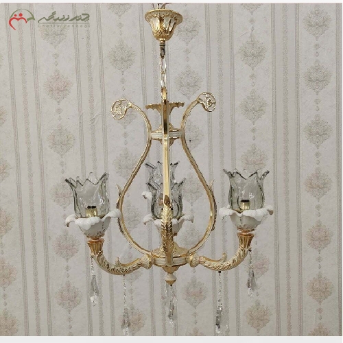 خرید، قیمت و مشخصات لوستر آشپزخانه برنزی طرح کاپرین 4 شعله به رنگ کرم طلایی، بدنه ی ظریف و با دوام - چترزندگی