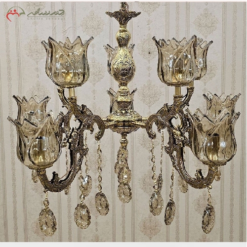 خرید، قیمت و مشخصات لوستر برنزی 10 شعله طرح دو گل سایز بزرگ با رنگ آنتیک و طراحی بی نظیر دارای گارانتی - چترزندگی