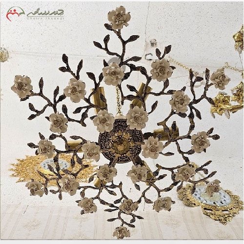 خرید، قیمت و مشخصات لوستر برنزی سرامیکی طرح درختی 6 شعله، طراحی شیک و زیبا با ظاهر عالی و زیر قیمت بازار - چترزندگی