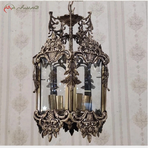 خرید، قیمت و مشخصات فانوس برنزی آشپزخانه 5 شعله به رنگ آنتیک چند لایه ی با کیفیت و طراحی کلاسیک - چترزندگی