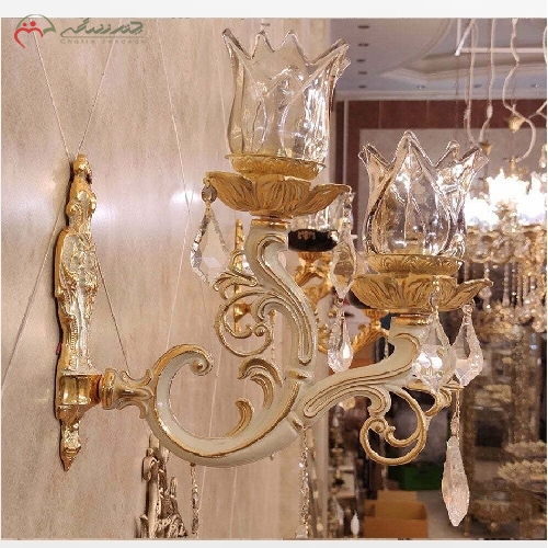 خرید، قیمت و مشخصات لوستر برنزی 2 شاخه طرح بامشاد با رنگ کرم و طلایی و طراحی بی نظیر با گارانتی - چترزندگی