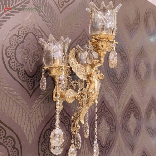 خرید، قیمت و مشخصات لوستر دیواری سه شعله بدنه ی تمام برنزی پر کار با رنگ فورتیک، طرح فرشته با ضمانت - چترزندگی